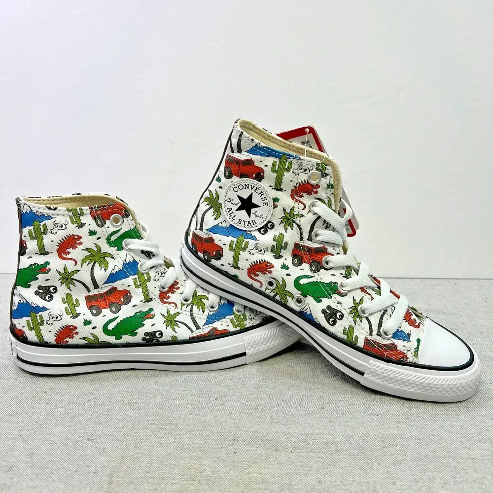 Converse All Star Chuck Taylor HighTop Shoes White Dinosaur Jeep Kids Size 4 NEW
